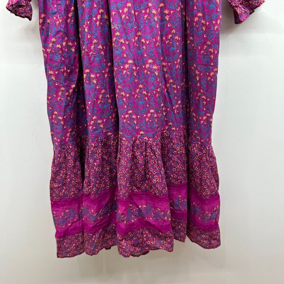$198 Roller Rabbit Boho Purple Long Sleeve Augusta Garnet Midi Dress Medium - Picture 6 of 11